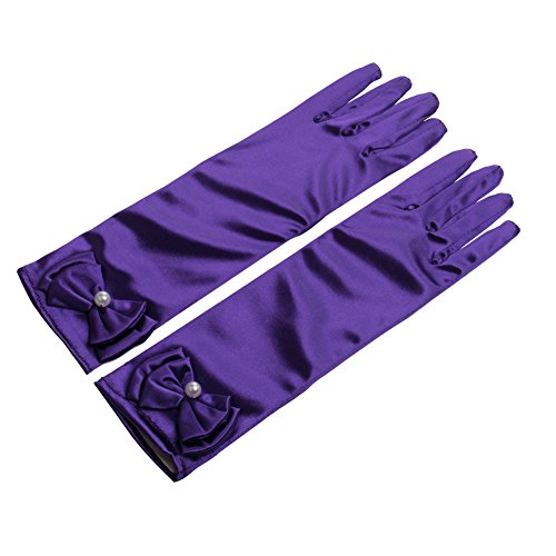 Lusiyu Girl Solid Color Long Elbow Length Formal Pageant Glove (Purple) - Thumbnail 4