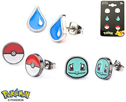 Pokemon Earring Set 3 Pairs (Squirtle, Poke Ball and Water Drop )