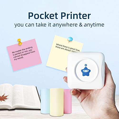 Portable Thermal Printer, Mini Bluetooth Mobile Printer Compatible with Android & iOS, 300DPI Wireless Pocket Picture Printer for iPhone Working Listing, Notes, Journal, Travel (White-Blue, TP2)