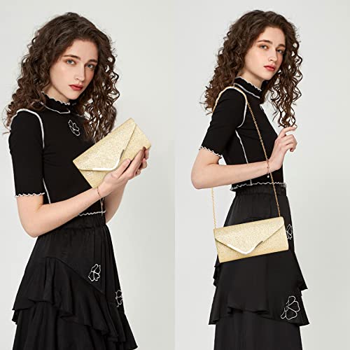 Larcenciel Women's Bag, Shiny Evening Party Clutch Bags with Detachable Chain for Party, Wedding, Banquet, Holiday