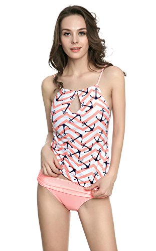 Women Floral Anchor Star Printed Summer Swimwear Two Pieces Tankini Set