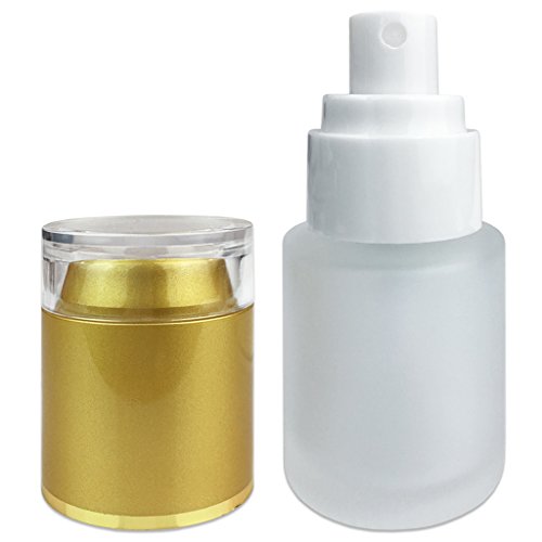 8 Piece ( 4 x 1/2oz and 4 x 1 oz ) Pana Gold Frosted Glass Spray Bottle with Fine Mist Atomizer and Cap for Fragrances, Aromatherapy Essential Perfume Oils Rubbing Alcohol and Blends Liquids (Gold)