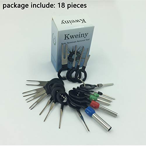kweiny Auto Terminals Removal Key Tool Set Car Electrical Wiring Crimp Connector Extractor Puller Release Pin Kit (18 Pieces)