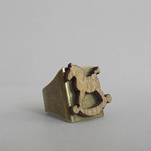 Minimalist ring, Christmas motif ring, Special for Christmas jewelry ring, adjustable ring, ring with wooden Rocking Horse on top by JuSal08
