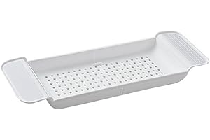 Bathtub Tray Stable Placement Expandable Plastic Material Draining Design Bath Caddy Tub Table for Bathroom (White)