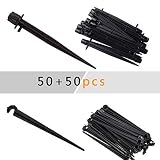QMOEH Drip Emitters + Support Stakes (50 + 50pcs) Perfect for 4mm / 7mm Tube, Adjustable 360 Degree Water Flow Drip Irrigation System for Flower Beds, Vegetable Gardens, Herbs Gardens.