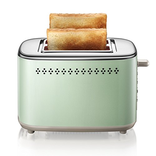 Light Green 2-Slice Fully Automatic Toaster Stainless Steel With Dust Cover Baking Rack 3.4Cm Extra Wide Slots Removable Crumb Tray Auto Shut-Off High Lift Lever