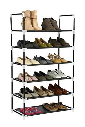 Homebi 6-Tier Shoe Rack Shoes Storage Organizer Entryway Metal Shoe Holds 18-24 Pairs of Shoes with 6 Tiers Metal Shelves and Fabric Cover in Black,23.62" W x 11.02" D x 41.54" H - Thumbnail 5