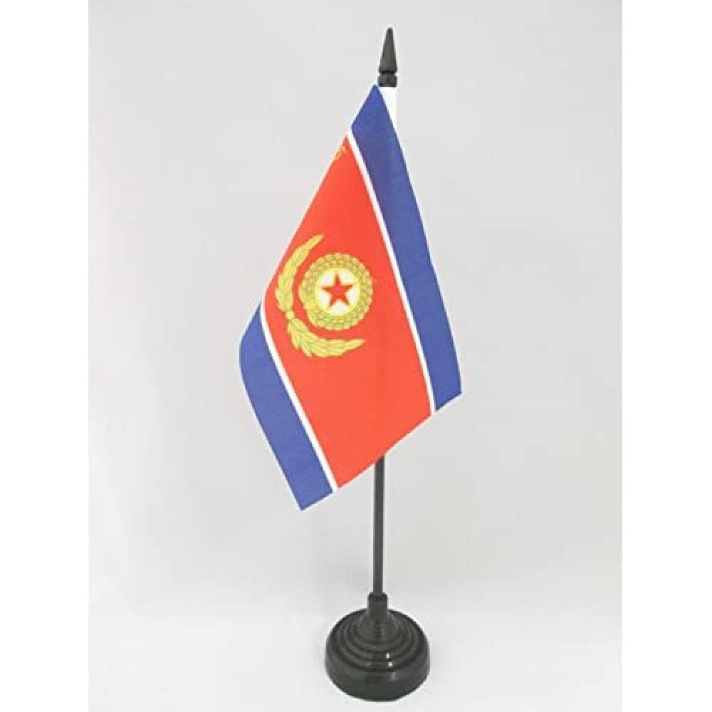 AZ FLAG - Korean People's Army Ground Force Table Flag 4'' x 6'' - North Korea military Office Mini Banner 100% Polyester 15 x 10 cm - Mini Desk Flag with 10'' Pole and Black Plastic Base