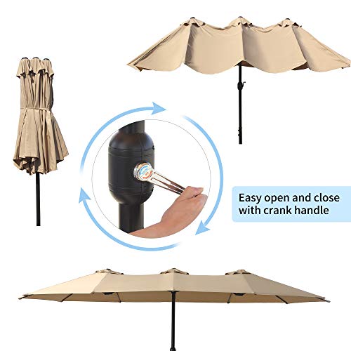 Cozy Daisy 15 FT Patio Umbrella Outdoor Double-Sided Large with Crank For Outside Shade Sofa or Pool, 12 Ribs，Base Not Included, Beige