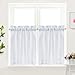 IDEALHOUSE White Tier Curtains,Waffle Woven Textured Short Window Curtain for Cafe,Bathroom,Kitchen & Kids Bedroom Rod Pocket Curtains (2 Panels, 30Inch Wide by 24Inch Long)