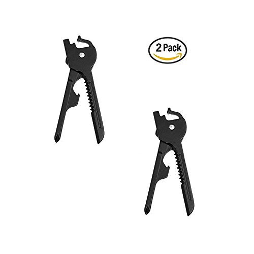 Mini Utility Key Multi Tool 6 in 1 for Key Chain,Camping,Hardware,Daily Use(2 Pcs) Black