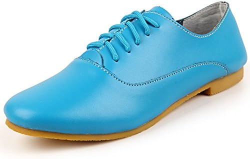 Pumud Women's Ballet Flat Shoe Lace Up Multi Color Oxford (8 B(M) US, Blue)