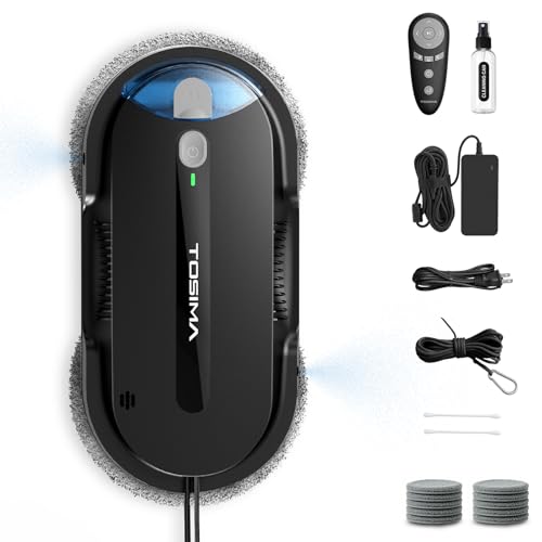 Tosima X1 Window Cleaning Robot, 6400Pa Intelligent Variable Suction, Dual Auto-Spray Smart Window Cleaner with Smart Navigation, Remote Control and Triple Safety, for All Smooth Surfaces, Black