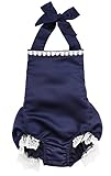 Cute Kids Baby Girl Lace Cotton Romper Bodysuit Jumpsuit Outfits Sunsuit (6-12 Months, Dark Blue)