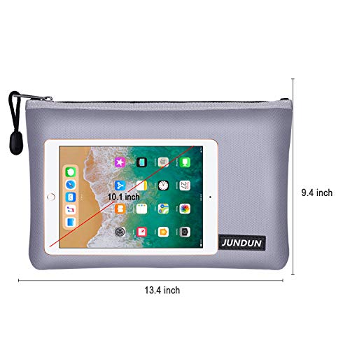 JUNDUN Fireproof Document Bags,13.4"x 9.4"Waterproof and Fireproof Money Bag,Fireproof Safe Storage Pouch with Zipper for Documents,Cash and Passport (Silver, Large)