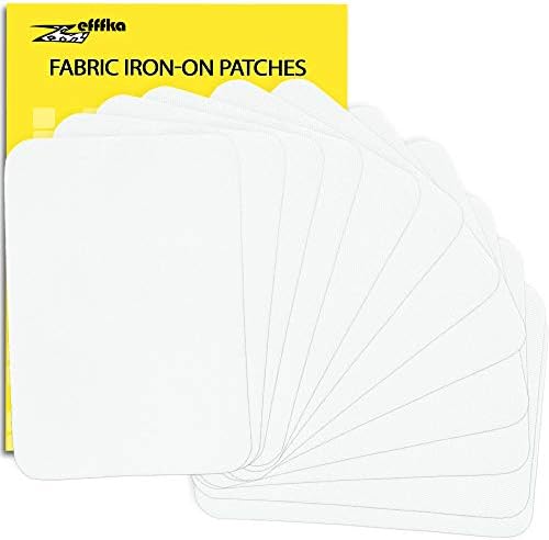 ZEFFFKA Premium Quality Fabric Iron On Patches White 12 Pieces 100% Cotton Repair Kit 7.5 cm x 10.5 cm