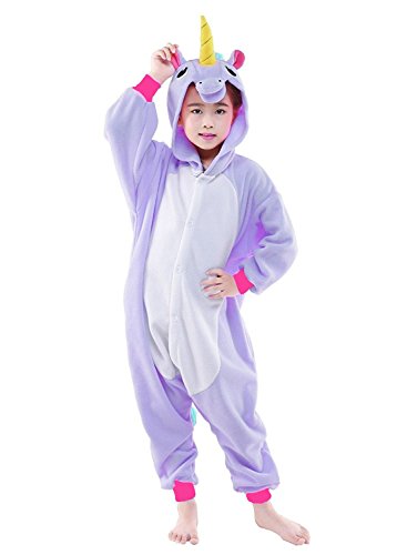 JollyCreek Unisex Children Unicorn Pyjamas Halloween Cosplay Kids Onesie Costume,Purple