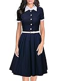 Miusol Women's Polo Neck Optical Illusion Retro Casual Swing Dress