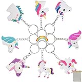 32 Pack Unicorn Keychains Party Favors for Boys Girls, Birthday Party Supplies for Rainbow Key Ring Decoration for Bag, Perfert Camp Prizes Carnivals Classroom Rewards, Bonus Gift Bag, 8 Unique Styles