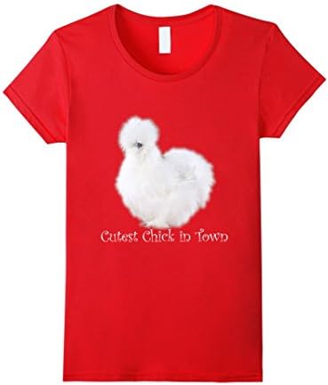 Women's Cutest Chick in Town White Silkie Hen Chicken Lady Shirt XL Red