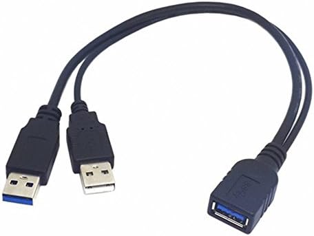 ELEFA E1004 USB 3.0 Female to Dual USB Male Extra Power Data Y Extension Cable for 2.5 Mobile Hard Disk Black 30cm