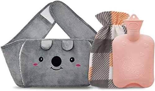 Dibikou Hot Water Bottle Belt, 1L wrap Around Wearable 3 in 1 Hot Water Bag with 130 cm Long Soft Waist Cover