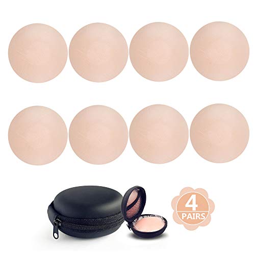 Nipple Covers Reusable With Carry Case, Comfortable & Natural, Invisible/Flesh-Color, Adhesive Silicone Pasties for Women