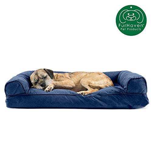 Furhaven Pet Dog Bed | Quilted Pillow Cushion Traditional Sofa-Style Living Room Couch Pet Bed w/ Removable Cover for Dogs & Cats, Navy, Medium