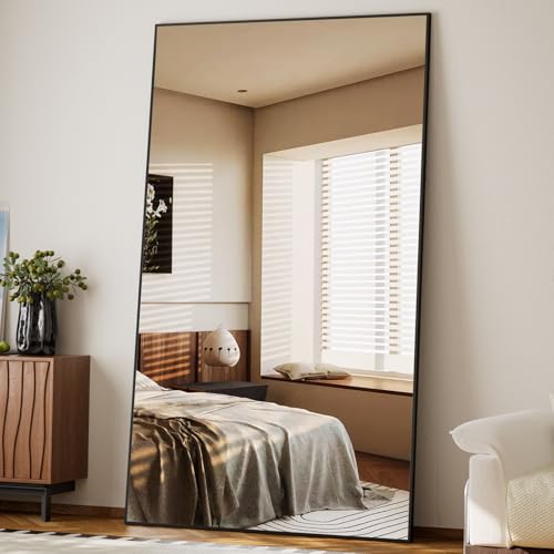 BEAUTYPEAK Übergroßer Großer Ganzkörperspiegel 102x218 cm, Bruchsicher Standspiegel Hängend oder Lehnend an die Wand, Groß Bodenspiegel mit Ständer fü