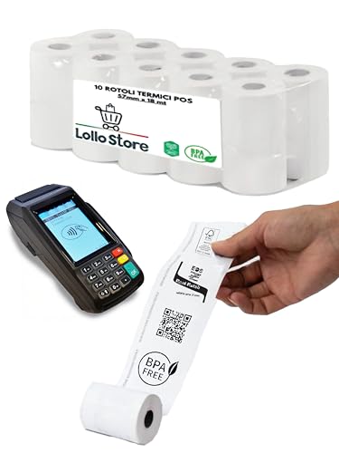 Thermal Paper Rolls 57 x 20 m – Pack of 10 Rolls – BPA Free, High Print Sensitivity – Tax Approved for Cash Registers, Bars and Tobacco – 12 mm Core – Made in Italy