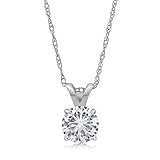 Charles & Colvard Forever Classic 4.5mm 0.33ct DEW Created Moissanite 14k White Gold Solitaire Pendant Round 4 Prong With 18inches 14K White Gold Chain