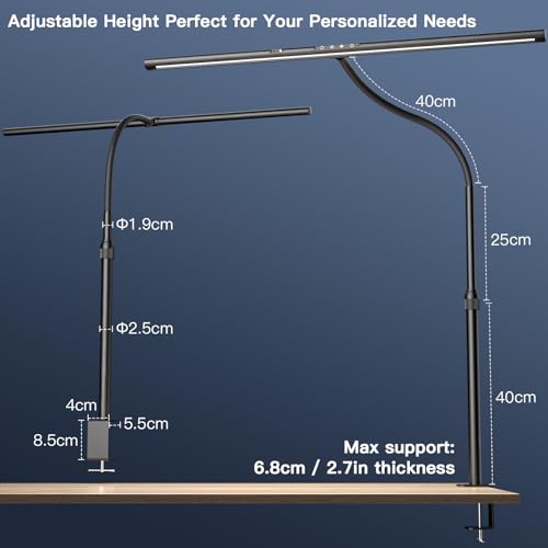 EYOCEAN LED Desk Lamp, Eye Care Screen Lamp, Adjustable Dimming and Color Temperatures, with Telescopic Rod and Memory Function