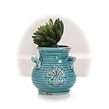Small Blue Rustic French Fleur-de-Lis Design Ceramic Plant Flower Planter Pot / Desktop Pencil Holder