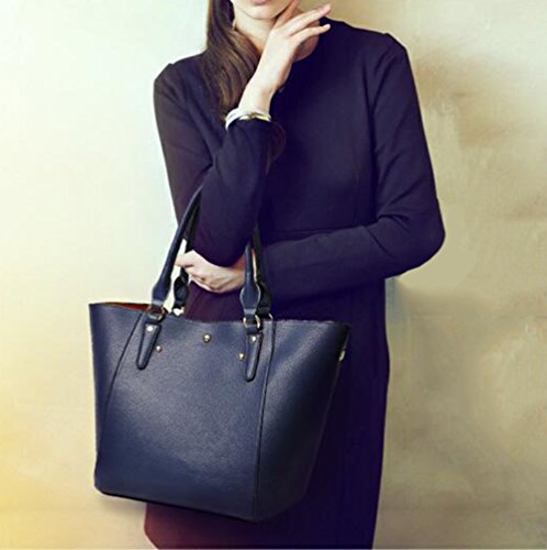 Obosoyo Women's Waterproof Handbags Ladies Synthetic Leather Tote Shoulder Bags Fashion Travelling Mommy Soft Hot Purse Navy Blue - Thumbnail 7