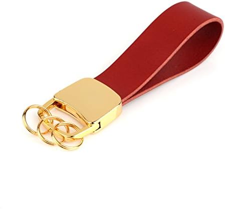 Richbud Leather Keychain With 3 Detachable Gold Key Rings Pob Handcraft Key Ring Lanyard Handmade Square Swivel (Red)
