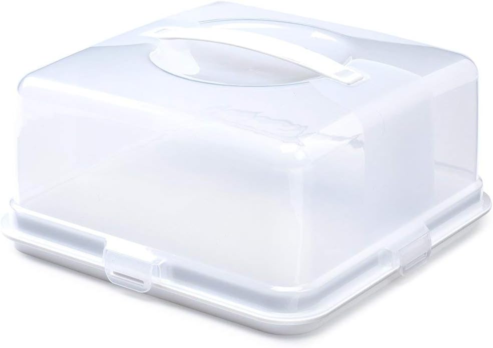 (Pack of 2) Dishwasher Safe Square Cake Boxes with Lid Included (Material: Plastic, Colour: White)