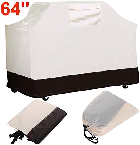 Starworld 58',64,72 Wide Professional Heavy Duty Waterproof BBQ Cover Gas Barbecue Grill Protection Patio cover Premium waterproof 210D Polyester W/ PU Coating +Storage Bag / Beige color (64: Size M)