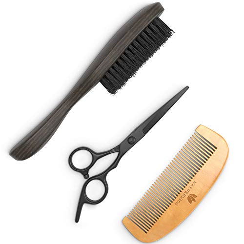 Naturenics Beard Brush, Beard Comb & Beard Scissors Set- 100% Pure Firm Boar Bristles - Best Beard Grooming Kit Works With All Beard Oils & Beard Balms- Helps with Beard Growth, Styling & Conditioning - Thumbnail 2