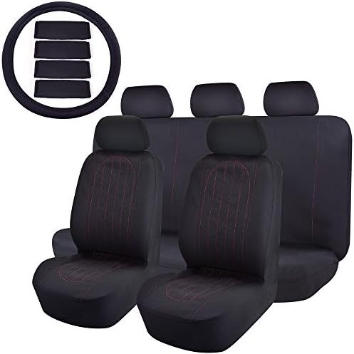 Universal Fit Full Set Flat Cloth Fabric Car Seat Cover Fit Most Car SUV Truck or Van OMISS 14pc Black