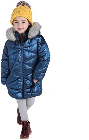 SOLOCOTE Winter Pearl Color Cotton Coats For Girls Snowsuit Warm Outwear Outdoor Waterproof Windproof Jacket With YKK Zipper (Blue, 7-8 Year)