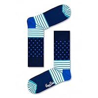 Happy Socks Unisex Stripes and Dots Crew Socks (One Pair) (Blue/Aqua, 10-13)