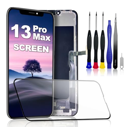 PartageFix Screen iPhone 13 Pro MAX 6.7" LCD FHD Complete Replacement Kit with Frame - True Tone Programmable, Pre-installed Sensors - Compatible with A2484/A2641/A2644/A2645/A2643