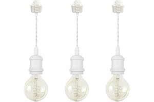 KAYYELAMP 3-Lights H-Type Track Pendant Light White E26 Base 5.9 Inches White Twisted Cord Light Fixtures Retro Vintage Design for Dorm Loft Corridor Dining Room Bulb and Track Not Included