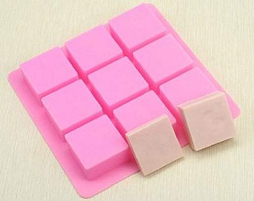 VAURUM 9 Cavity Square Shape Soap Making and Cake Baking Browne Muffin Silicone Mould APX 80gms