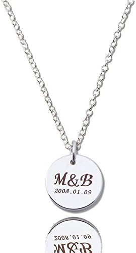 Disc Initial Personalized Necklaces Custom Engraved Name Jewelry With Chain (Silver)