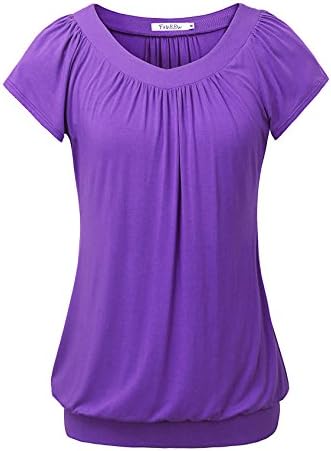 Women's Dolman Tops Fitted V Neck Short Sleeve Pleated Shirts Purple M