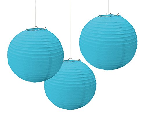 Amscan Party Perfect Round Paper Lanterns Decorations (3 Piece), Blue, 9 1/2"