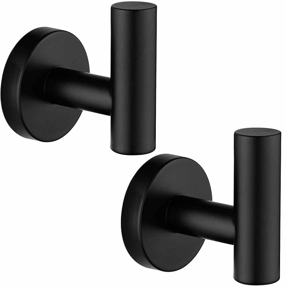 Melairy 2PC 304 Stainless Steel Bathroom Round Towel Hook Wall Mount Coat Hat Door Hook Hanger Bathroom Accessories Black
