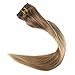 Full Shine Clip in Hair Extensions Balayage Hair Extensions Clip in Human Hair Balayage Golden Brown to Dirty Blonde Straight Hair Clip in Extensions Double Weft 7 Pcs 14 Inch